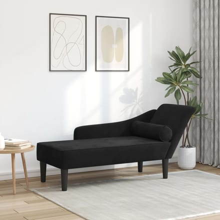 vidaXL - Chaise - longue - met - kussens - fluweel - zwart