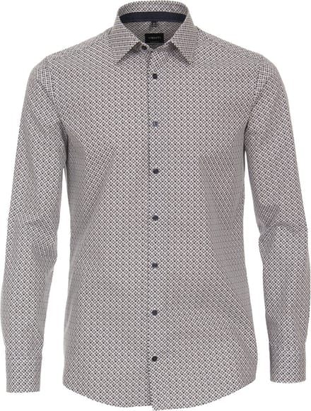 VENTI modern fit overhemd - popeline - bruin dessin - Strijkvriendelijk - Boordmaat: 37