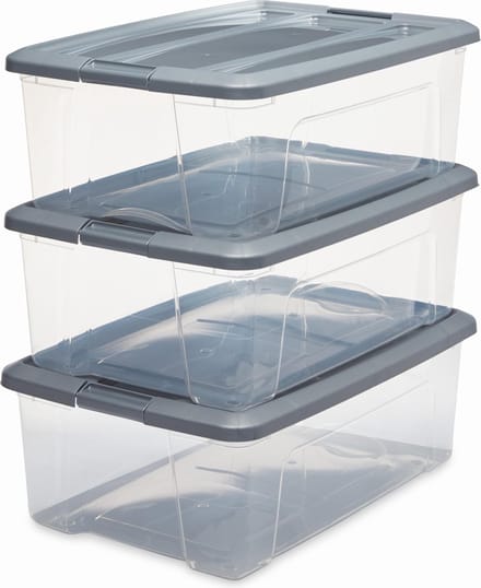 IRIS New Topbox Opbergbox - 30L - Kunststof - Transparant/Zilvergrijs - Set van 3