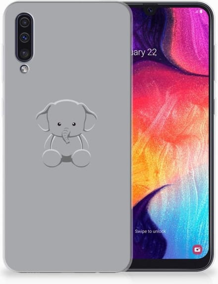 Samsung Galaxy A50 Telefoonhoesje met Naam Grijs Baby Olifant