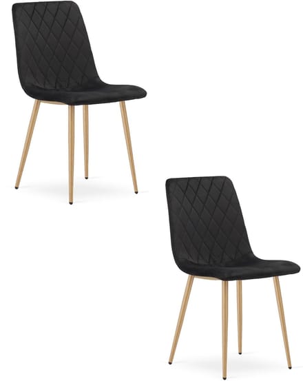 Set van 2 eetkamerstoelen TURIN - Zwart fluweel - Eikenlook poten - Modern design