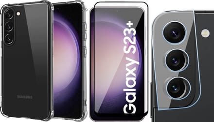 Hoesje geschikt voor Samsung Galaxy S23 Plus - Screenprotector FullGuard & Camera Lens Screen Protector - Back Cover Case ShockGuard Transparant