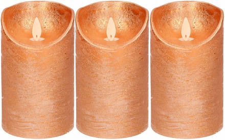 Anna's Collection Led kaars/stompkaars - 3x - koper - H12,5 x D7,5 cm - wax - bewegende vlam