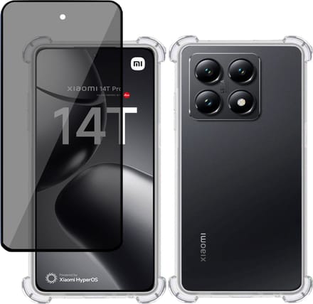 Hoesje + Privé Screenprotector geschikt voor Xiaomi 14T – Privacy Tempered Glass - Case Transparant