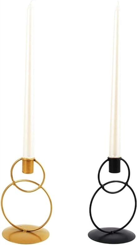 Tafel Kandelaars - Decoratieve Houders - Sfeervol Diner - Dubbele Ring Design - Set van 2 - Metaal