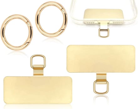 Ronte - Telefoonkoord Patch, Verpakking van 2 Pads en 2 Veerringsluitingen, Universele Sleutelkoordhaak (Goud) - Telefoon Accessoire.