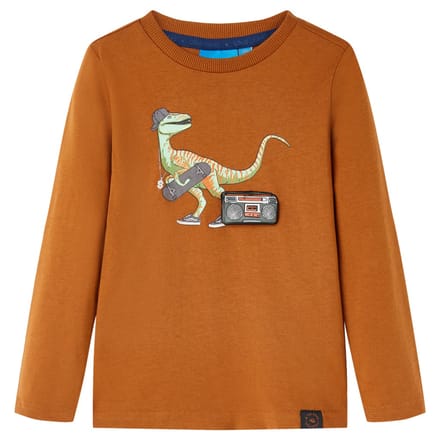 vidaXL - Kindershirt - met - lange - mouwen - 104 - cognackleurig