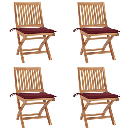 vidaXL - Opklapbare - stoelen - met - kussens, - 4 - stuks, - massief - teakhout