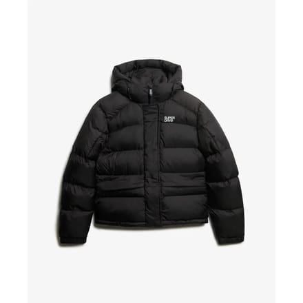 Superdry - Zwarte Pufferjas met Capuchon - Dames - Gewatteerde jassen