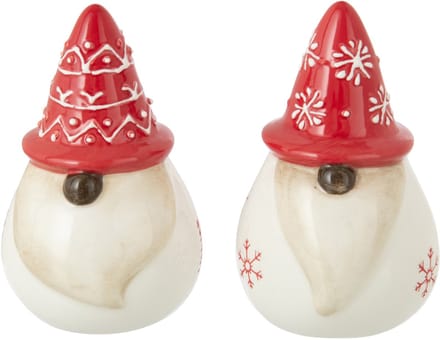 J-Line peper en zoutmolen set Kerstman Dolomiet - kermaiek - wit/kerstrood - 2 stuks