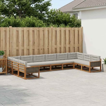 vidaXL - Buiten - bank - set - 10 - st - Naturel - en - lichtgrijs