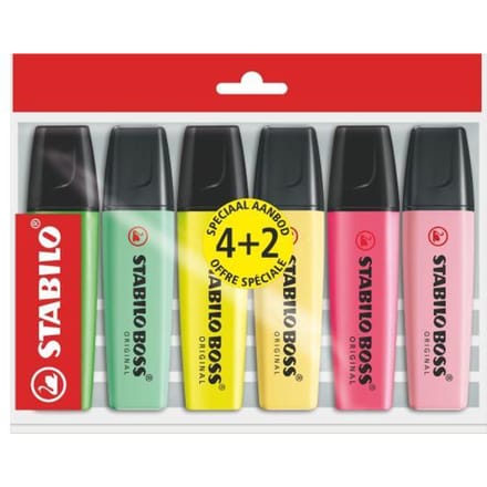 Stabilo Boss Fluo + Pastel ECO-wallet 4+2 SPECIAL OFFER Schrijfgerief