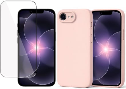 Technow hoesje + Screenprotector geschikt voor iPhone 17e – Tempered Glass - Liquid Back Case - Cover - Roze