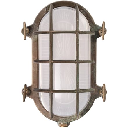 Moretti Luce Ovale scheepslamp Hook, antiek messing, opaal