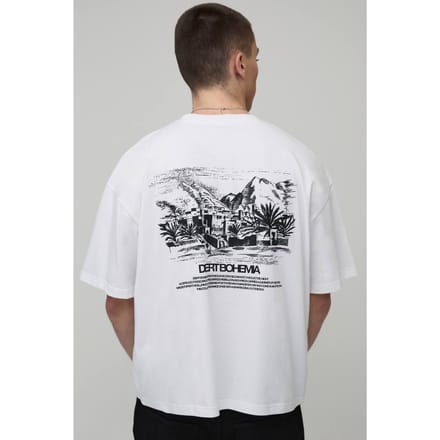 Oversized Boxy T-shirt Met Woestijnlandschap Print | White | Size Large