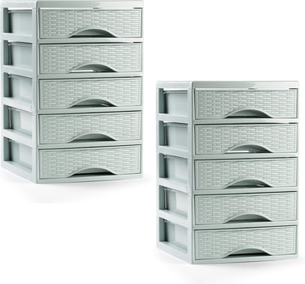 PlasticForte ladeblokje/bureau organizer - 2x - 5 lades - mintgroen - L18 x B21 x H28 cm