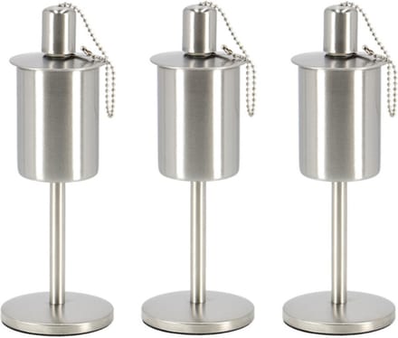 Fancy Flames RVS olie/tuinfakkel - 3x - 9.5 x 25 cm - op stabiele voet