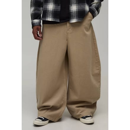 Barrel Leg Broek Met Half & Half Tailleband In Gewassen Twill | Taupe | Size Medium