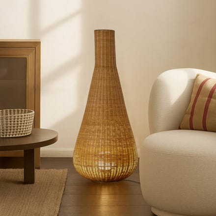 Lucande vloerlamp Takeo, rotan, hoogte 115 cm, E27
