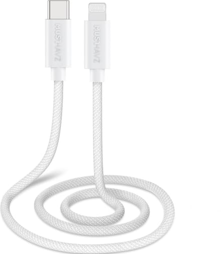 Musthavz Gevlochten USB-C naar Lightning Kabel 2 Meter - Wit/White