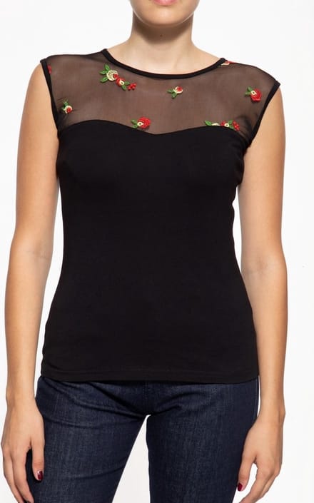 Queen Kerosin dames Roses mesh-top zwart