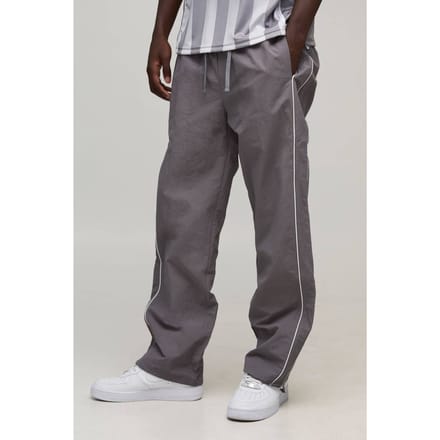 Relaxed Fit Nylon Piping Detail Track Pants | Grey | Size Medium