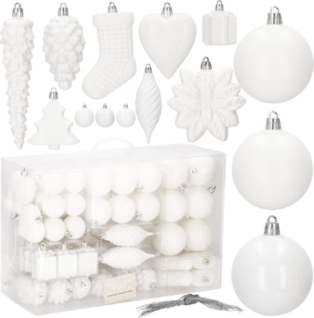Springos Kerstballen | Kerstversiering | Onbreekbaar | 72 Stuks | Wit