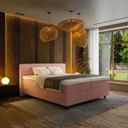 Mörgenn Boxspring Horizon - Pocketvering - 9-Baans Hoofdbord - Oud Roze - 200 x 220