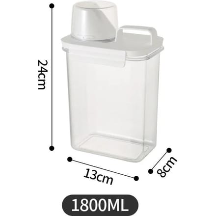 Wasmiddelcontainer Luchtdichte Dispenser met Maatbeker Transparante Opbergdoos voor Wasmiddel Rijst Granen Dispenser white