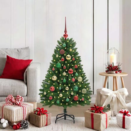 vidaXL - Kunstkerstboom - 120 - cm - 150 - LED's - Warmwit - PVC - en - Staal - Groen