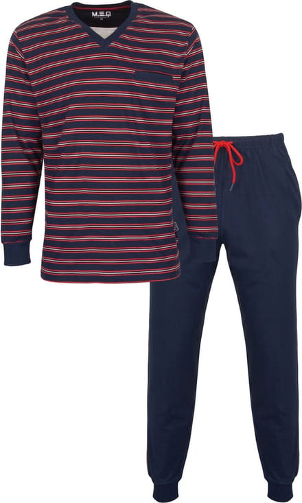 MEQ Heren Pyjama - 100% Katoen - V Hals - Marine Blauw - Maat M