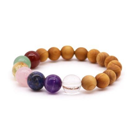 Cederhout & Zeven Chakra Armband – Handgemaakt – Edelstenen – 7 cm