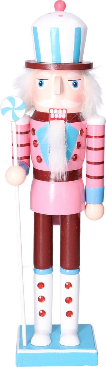 Gerimport notenkraker decoratie figuur/beeld -38 cm - pastel blauw/roze - hout - kerstbeeld