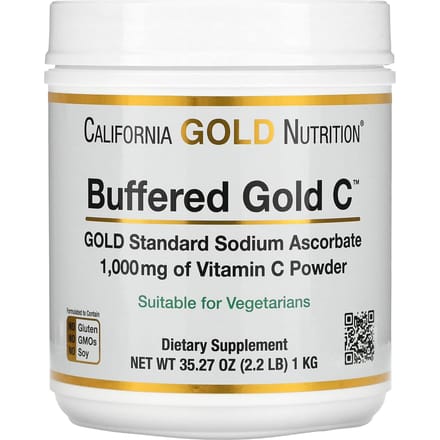 California Gold Nutrition, Buffered Gold C, poudre de vitamine C non acide, ascorbate de sodium, 2,2 lb (1 kg)
