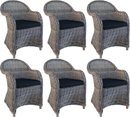 Decomeubel - Rotan Stoel Kubu Grey met zwart Kussen - set van 6 stoelen