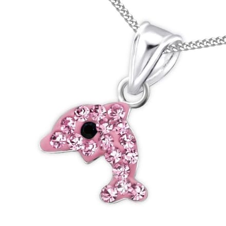 Princess Ketting Dolfijn Pink - 925 Zilver - Dier - 11x8mm - 38cm