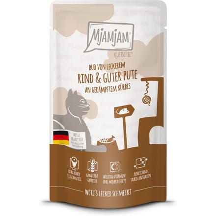 12x125g MjAMjAM Quetschie Rund & Kalkoen nat kattenvoer