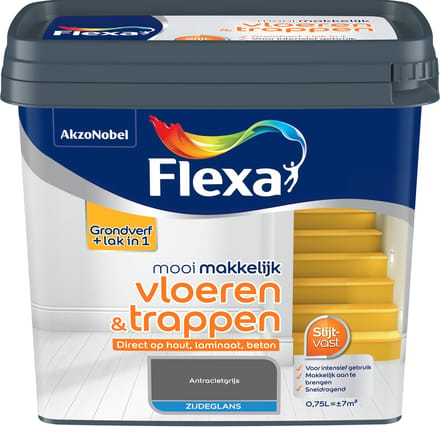 Flexa - Mooi Makkelijk Vloeren & Trappen Zijdeglans - Antracietgrijs - 750 Ml