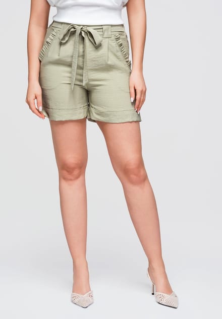 OMBRE Korte Broek - Loose Fit - Viscose - Effen Kaki L