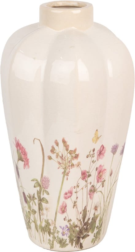 Clayre & Eef Vaas Ø 21x34 cm Beige Roze Keramiek Bloemen