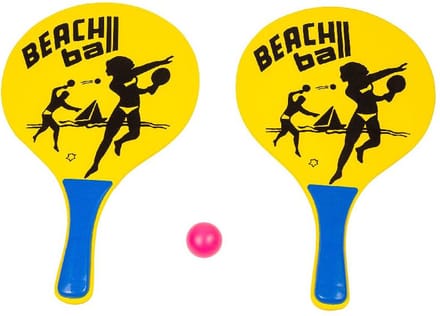 Summertime Beachball set - geel met beachball print - hout - racket met bal