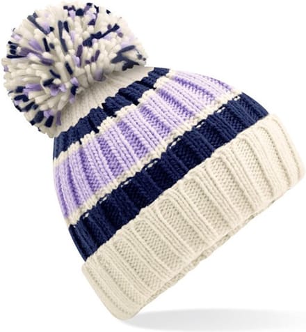 Beechfield Wintermuts met Pompon - creme/lila/blauw - volwassenen - 100% soft-acryl
