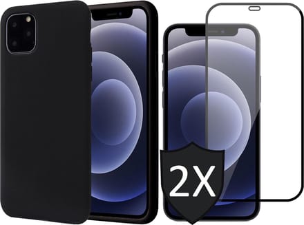Hoesje geschikt voor iPhone 13 Pro Max Met 2x Screenprotector - Fluweelzachte Backcover - Zwart
