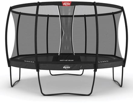 BERG Elite Regular 380 Trampoline Op Poten - Rond - Safety Net Deluxe - AirFlow Pro Springdoek - TwinSpring - Grijs