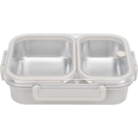 Boîte à Lunch en Acier Inoxydable Conteneur Scellé Anti-Odeur 2 Compartiments Portable Carré 1.2L Gris Gray gray