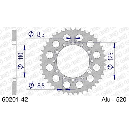 Aluminium tandwiel achter Afam 520 42 dents
