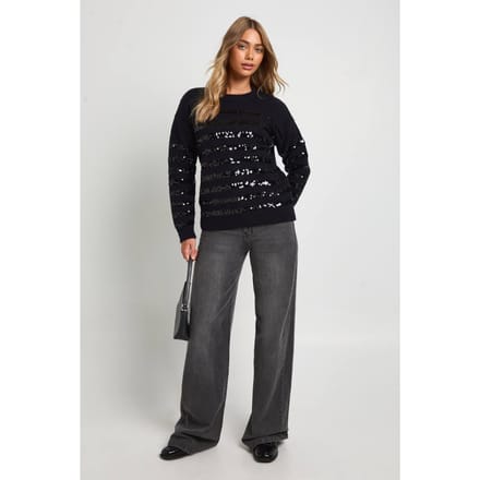 boohoo Dames Sequin Stripe Oversized Gebreide Trui | Black | Maat: Medium