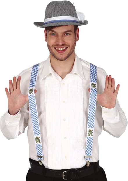 Fiestas Guirca Oktoberfest verkleed set - bretels/stropdas/hoed - blauw/wit - volwassenen - carnaval
