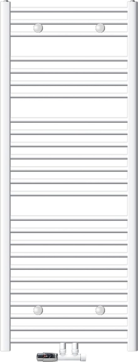 ECD Germany Badkamerradiator middenaansluiting 600 x 1500 mm wit gebogen met thermostaat en aansluitset hoekwand wit - radiator handdoekverwarmer handdoekendroger radiator