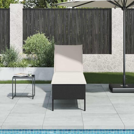 vidaXL - Ligstoel - met - kussen - zwart - 55x200x44cm - polyrotan